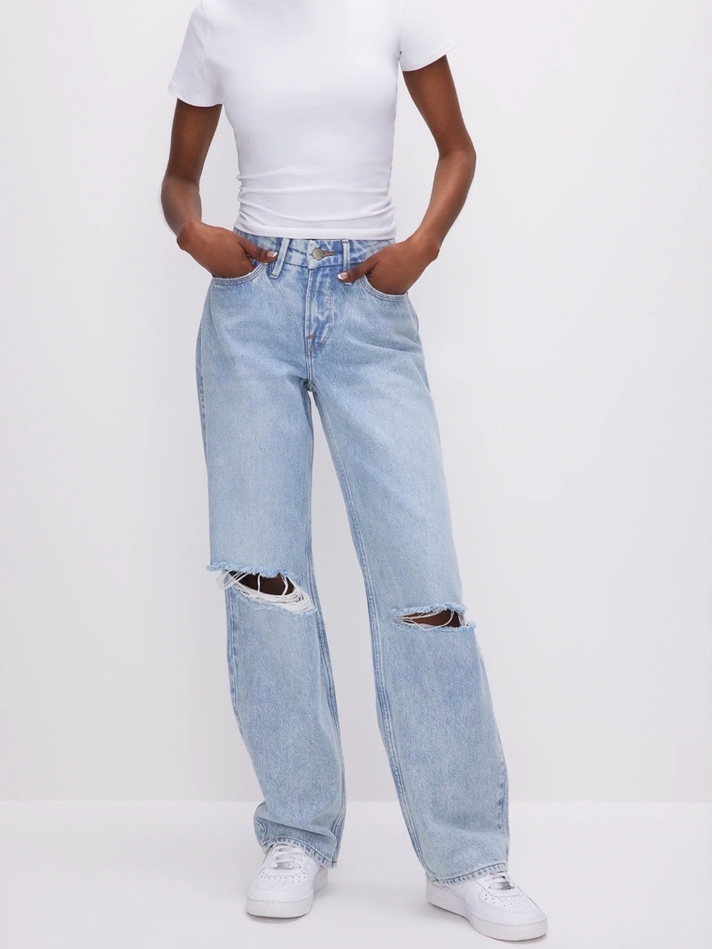 Good American Good ’90s Distressed Straight Leg Jeans Size 27 (4) Light Wash